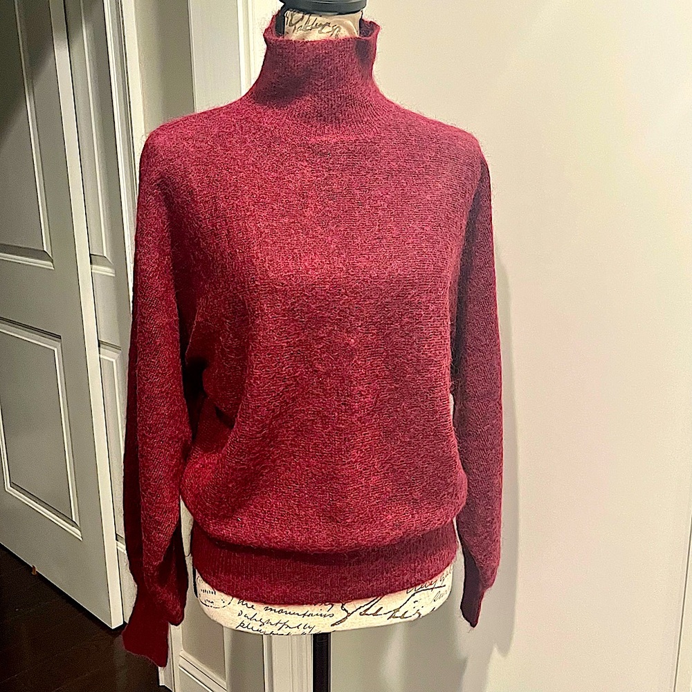 7 For All Mankind Mohair Wool Blend Balloon Sleeve Mock Neck Pullover Sw… - Picture 13 of 16